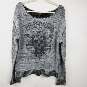 Harley-Davidson Skull Graphic Thick Knit Sweatshirt Women's Plus Size 2XL Gray